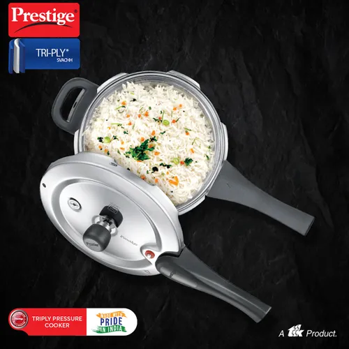 Prestige Svachh Triply Steel Handi Outer Lid Pressure Cooker with Unique Deep Lid for Spillage Control, 3 and 5 Litre (2 Sizes) - Image 2