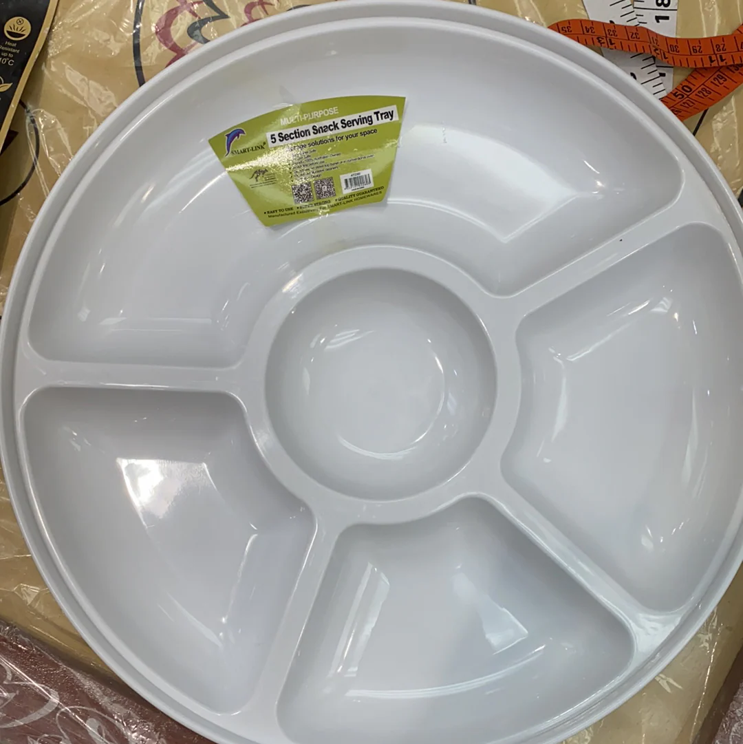 Round Plastic Serving Platter w/ Sections Party Catering Food Snack Plate
