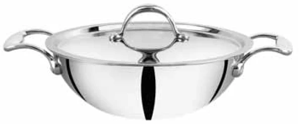 Sapphire Stainless Steel deep Tri PLY Kadhai/ wok with Lid - Image 2
