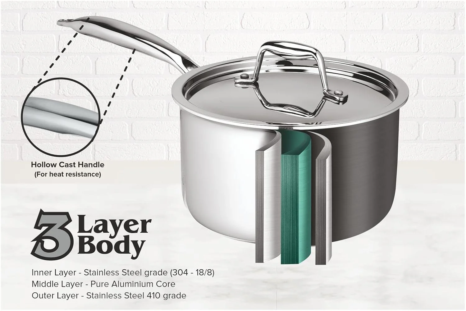 Sapphire SS tri ply sauce/milk pan 2 sizes (induction compatible) - Image 2
