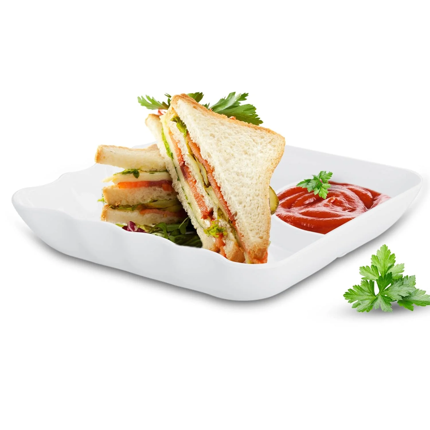 Servewell Melamine Sandwich Plate, 7 Inches, White | Durable | Food Safe | Breakfast | Momos | Serving - Image 2