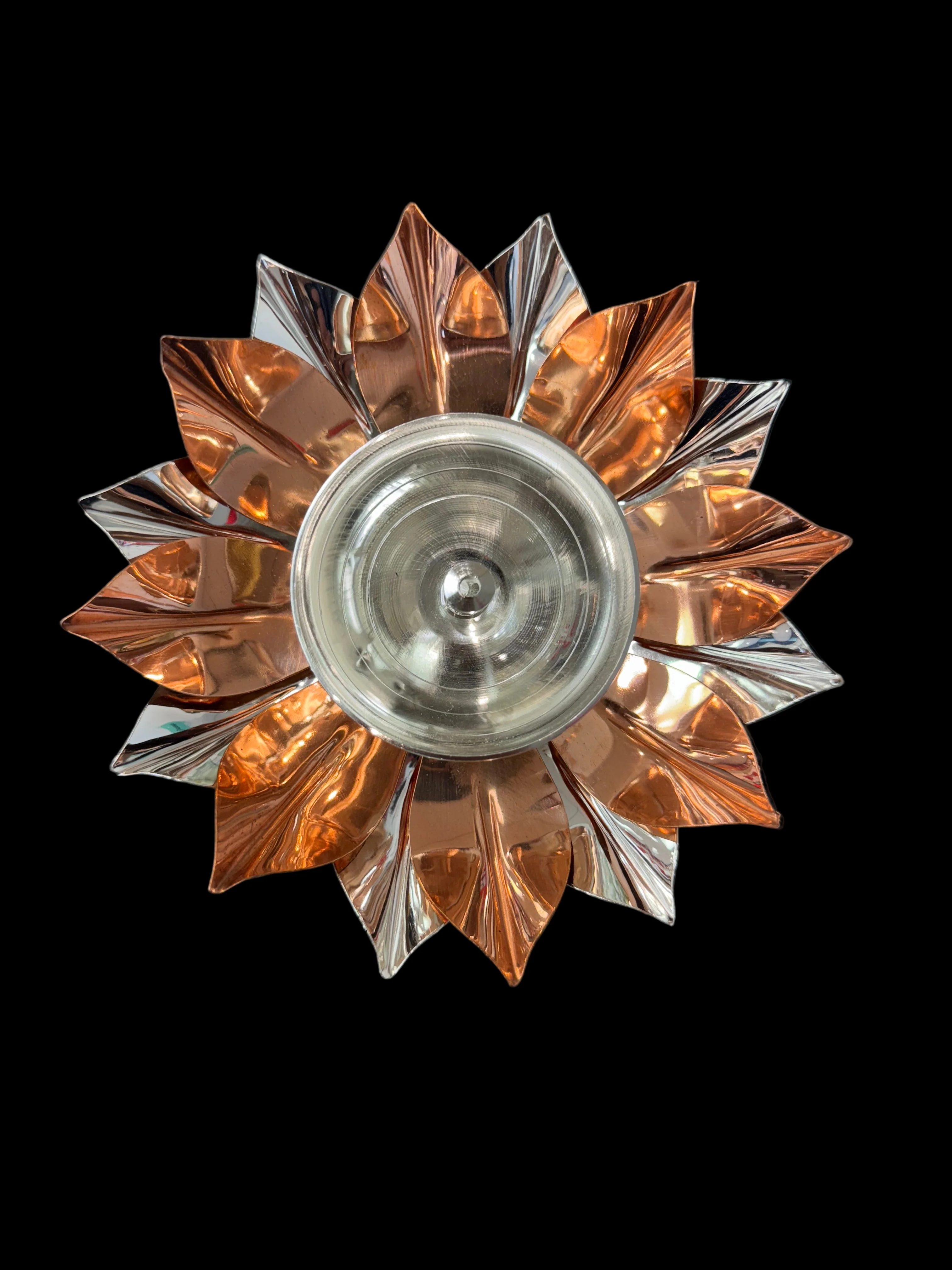 SIlver and Copper plated Leaf Lotus Diya for Puja (5 inches Approx.) 1pc - Image 2