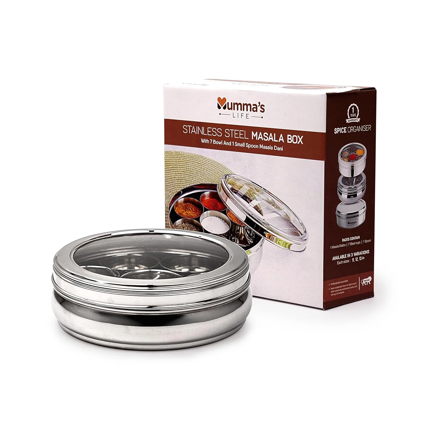 Spice box stainless steel with Glass Lid(20cm) (Mumma's Life) - Image 2