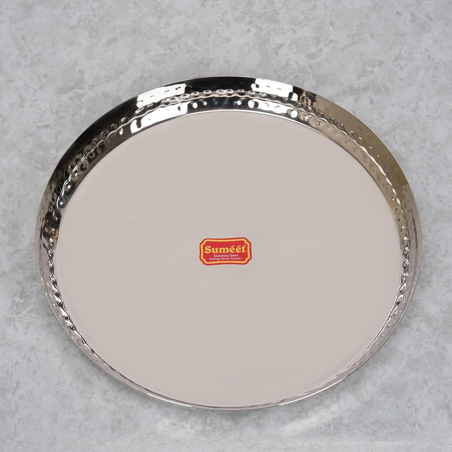 Stainless Steel Hammered  Heavy Gauge Mirror Finish Plate /thali/bowl 1pc - Image 2