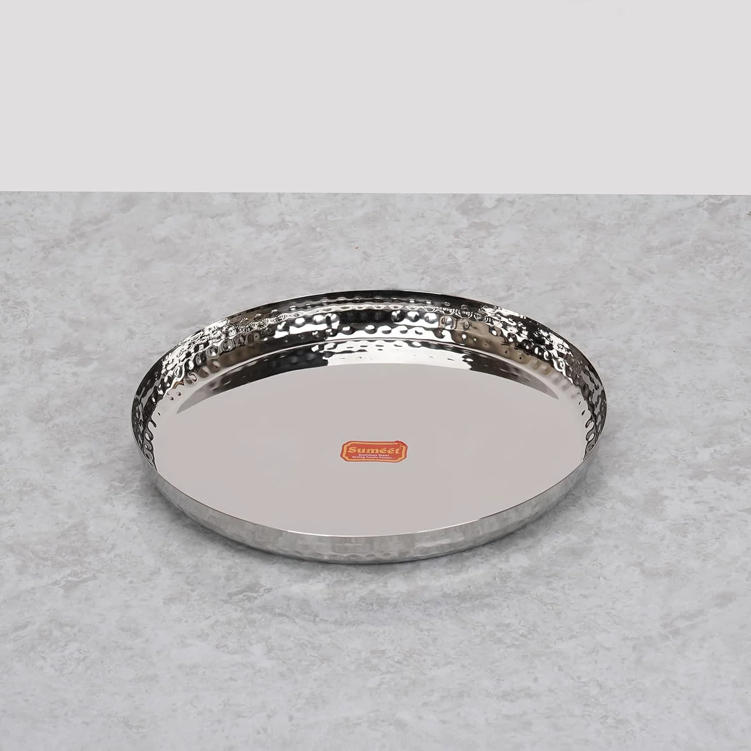 Stainless Steel Hammered  Heavy Gauge Mirror Finish Plate /thali/bowl 1pc - Image 3