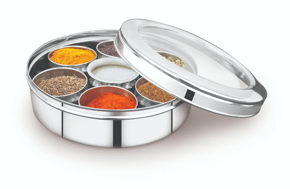 Stainless Steel Indian Spice Box, Masala Dabba Classic Essential