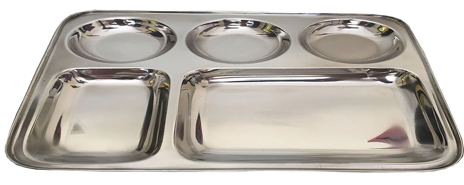 Stainless Steel 5 Partition/Section Plate / Thali Food Grade 1 pc