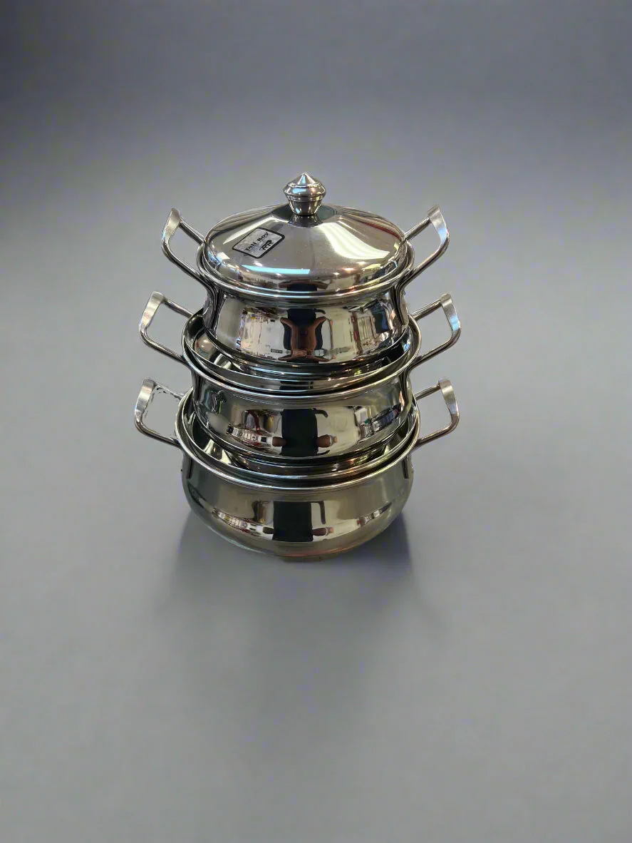 Stainless Steel Punjabi Handi cook n serve with lid -(3 Pcs Set)