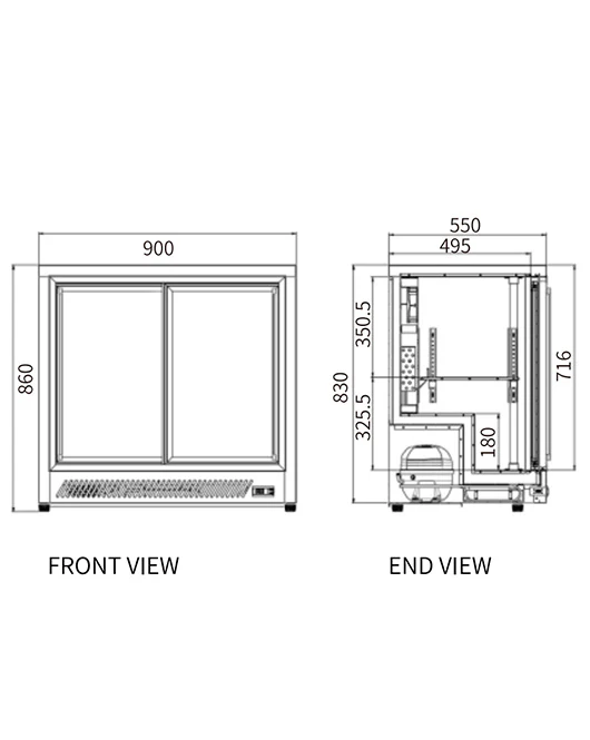 Under Bench Double Sliding Door Bar Cooler BT-900FY - Image 2
